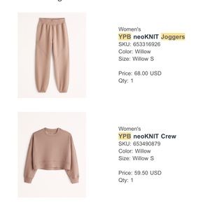 Abercrombie YPB NeoKnit Jogger Set Size Small NWOT